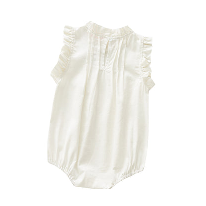 Vintage Ruffle Lace Baby Romper – Cotton Linen Bodysuit