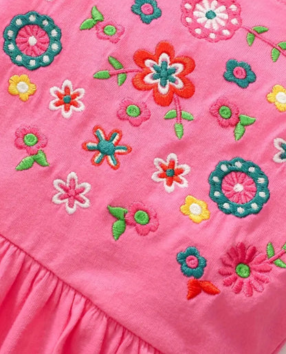 Cotton Pink Dress With Flowers