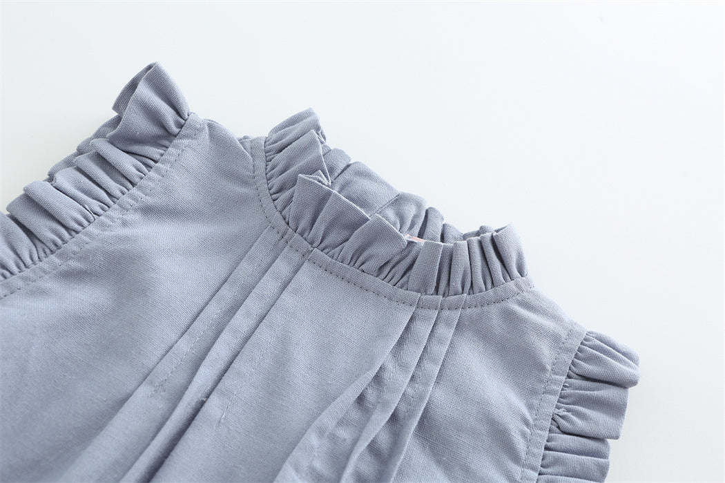 Vintage Ruffle Lace Baby Romper – Cotton Linen Bodysuit