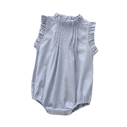 Vintage Ruffle Lace Baby Romper – Cotton Linen Bodysuit