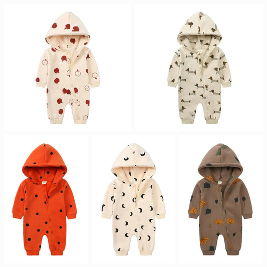 Soft Cotton Hooded Zipper Romper