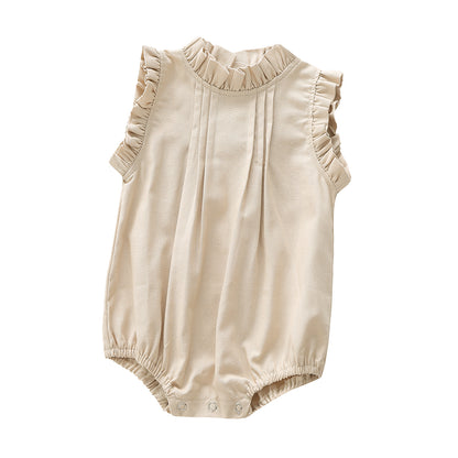 Vintage Ruffle Lace Baby Romper – Cotton Linen Bodysuit