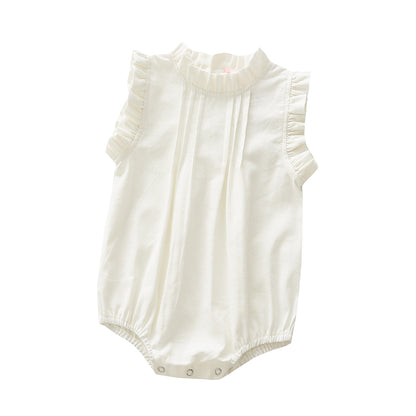 Vintage Ruffle Lace Baby Romper – Cotton Linen Bodysuit